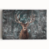 Stretched canvas wall art showcasing a majestic deer in a serene forest setting, featuring vibrant colors and intricate details, perfect for nature lovers’ decor.