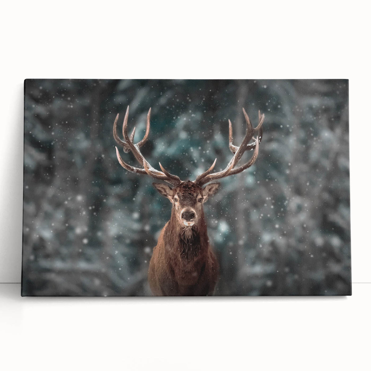 Stretched canvas wall art featuring a serene deer design in a natural forest setting, perfect for home decor and wildlife enthusiasts, showcasing vibrant colors and intricate details.