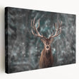 Stretched canvas wall art featuring a serene side view of a majestic deer in a natural setting, showcasing earthy tones and intricate details, perfect for wildlife enthusiasts.