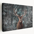Stretched canvas wall art featuring a serene side view of a majestic deer in a natural setting, showcasing earthy tones and intricate details, perfect for wildlife enthusiasts.