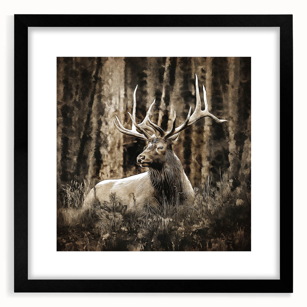 Black-framed wall art featuring a stylish deer design from the 'A Wild Life' collection, showcasing intricate details and a modern aesthetic, perfect for nature lovers.