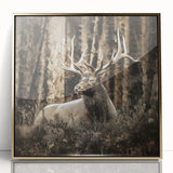 Framed wall art displaying a stunning deer design in an acrylic finish, featuring a gold frame, perfect for wildlife enthusiasts and home decor lovers. This elegant piece adds a touch of nature-inspired elegance to any room.