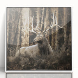Framed wall art collection showcasing a serene deer design in natural colors, set in a white frame, perfect for enhancing home decor with wildlife aesthetics.