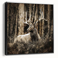 Framed canvas wall art showcasing a majestic deer design in a natural setting, featuring a sleek black frame, perfect for enhancing modern home decor.