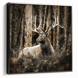 Framed canvas wall art showcasing a majestic deer design in a natural setting, featuring a sleek black frame, perfect for enhancing modern home decor.
