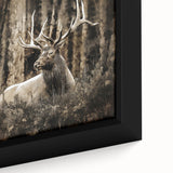 Close-up of a framed canvas wall art piece showcasing a majestic deer in a wild landscape, highlighting intricate details and vibrant colors, perfect for nature lovers and home decor enthusiasts.