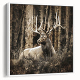 Framed wall art collection showcasing a serene white deer design on canvas, presented from a side view, ideal for nature-themed home decor.