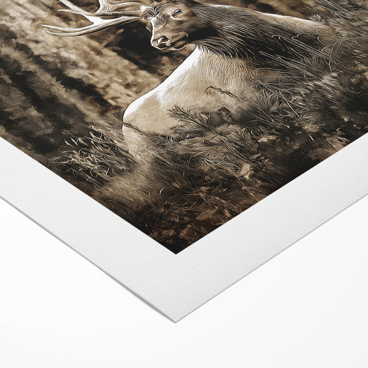 Elegant rolled canvas showcasing a stunning deer design from the "Animals of the Wild" collection, featuring rich colors and intricate details, ideal for nature-inspired decor. Perfect for enhancing living spaces with a touch of wildlife artistry.