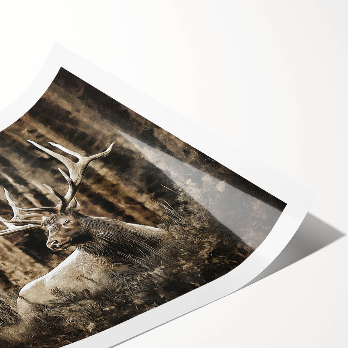Deer wall art print featuring a serene forest scene with intricate details and natural colors, perfect for wildlife enthusiasts and home decor accents.