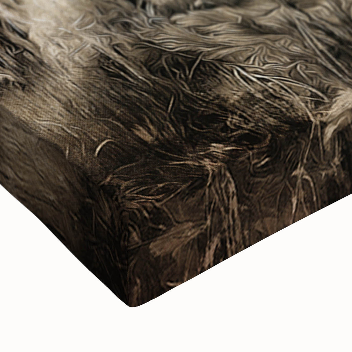 Close-up of a vibrant wall art design featuring a majestic deer in a natural woodland setting, showcasing intricate details and rich colors on stretched canvas. Ideal for nature lovers and home decor enthusiasts.