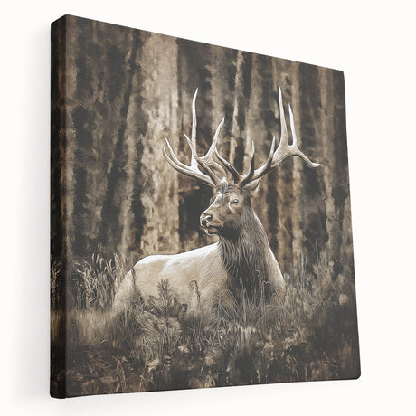 Side view of a stretched canvas showcasing a wild deer design, highlighting intricate details and vibrant colors, perfect for nature-themed home decor.