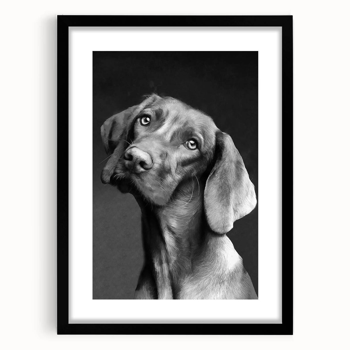 Black framed wall art featuring a vibrant design of wild dogs, showcasing intricate details and vivid colors, perfect for animal lovers and home decor enthusiasts.