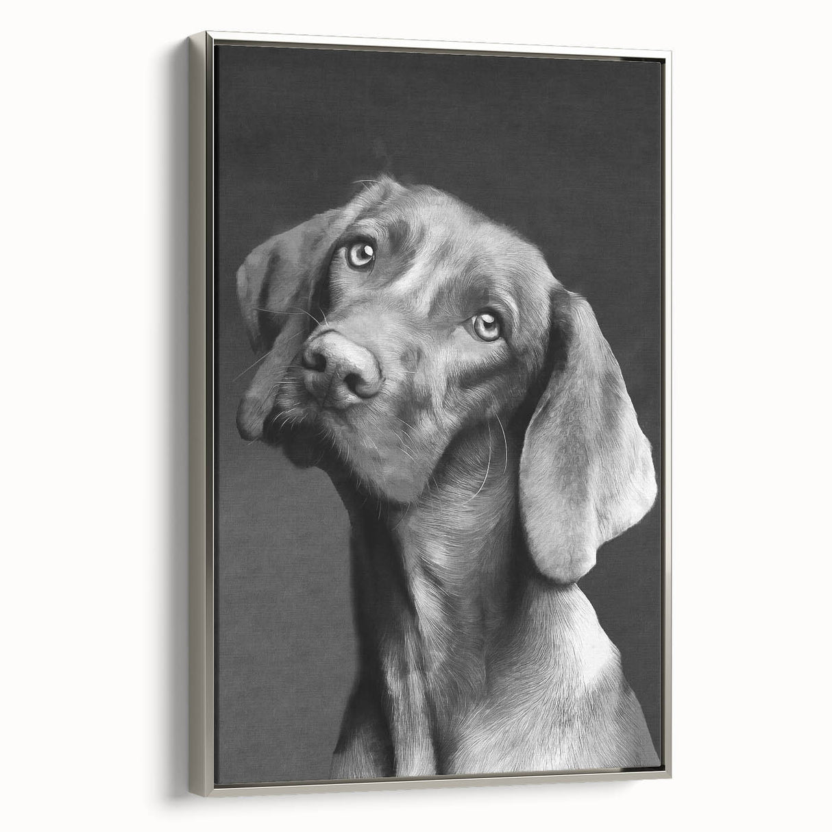 Framed canvas wall art showcasing a sleek silver design featuring playful dogs in a vibrant wild life theme, ideal for pet lovers and home decor.