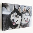 Stretched canvas wall art depicting a vibrant design of wild dogs in a natural setting, showcasing rich colors and intricate details, perfect for animal lovers’ home decor.
