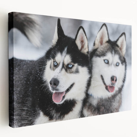 Stretched canvas wall art depicting a vibrant design of wild dogs in a natural setting, showcasing rich colors and intricate details, perfect for animal lovers’ home decor.