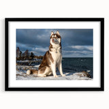 Black-framed wall art featuring a collection of wild dog illustrations, showcasing vibrant colors and intricate details, perfect for animal lovers and home decor.