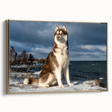 Framed canvas wall art showcasing a vibrant dog design in a gold frame, highlighting intricate details and rich colors, perfect for animal lovers and home decor enthusiasts.