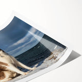 Colorful wall art print featuring a whimsical design of various dogs in a playful, artistic style. The piece showcases vibrant colors and intricate details, perfect for pet lovers and home decor enthusiasts.