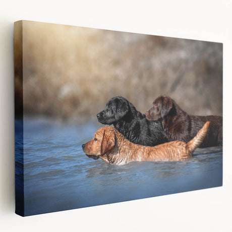 Stretched canvas wall art showcasing a vibrant dog design in a wild-life theme, featuring bold colors and intricate details, perfect for pet lovers' decor.