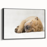 Framed canvas wall art featuring a black and white design of various dog breeds in a wild life theme, showcased from a side view, ideal for pet lovers and home decor.