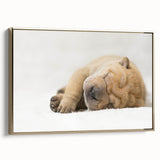 Framed wall art featuring a vibrant design of dogs in a wild-life setting, showcasing rich colors and detailed illustrations, set against a gold frame.