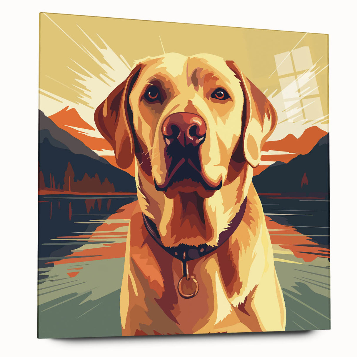 Acrylic glass wall art featuring a vibrant dog design in a wild animal theme, showcasing bold colors and intricate details, perfect for animal lovers' decor.