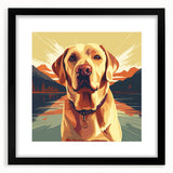 Framed wall art featuring a vibrant dog design from the "A Wild Life" collection, set in a sleek black frame with a mat, ideal for animal lovers and home decor enthusiasts.