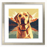 Framed wall art featuring a playful dog design from the "Animals A Wild Life" collection, showcased in a silver frame with a mat, perfect for home decor.