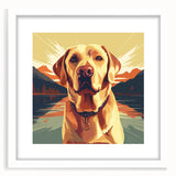 Framed wall art featuring a vibrant design of playful dogs in a wild-life theme, set against a white matting, ideal for animal lovers' home decor.