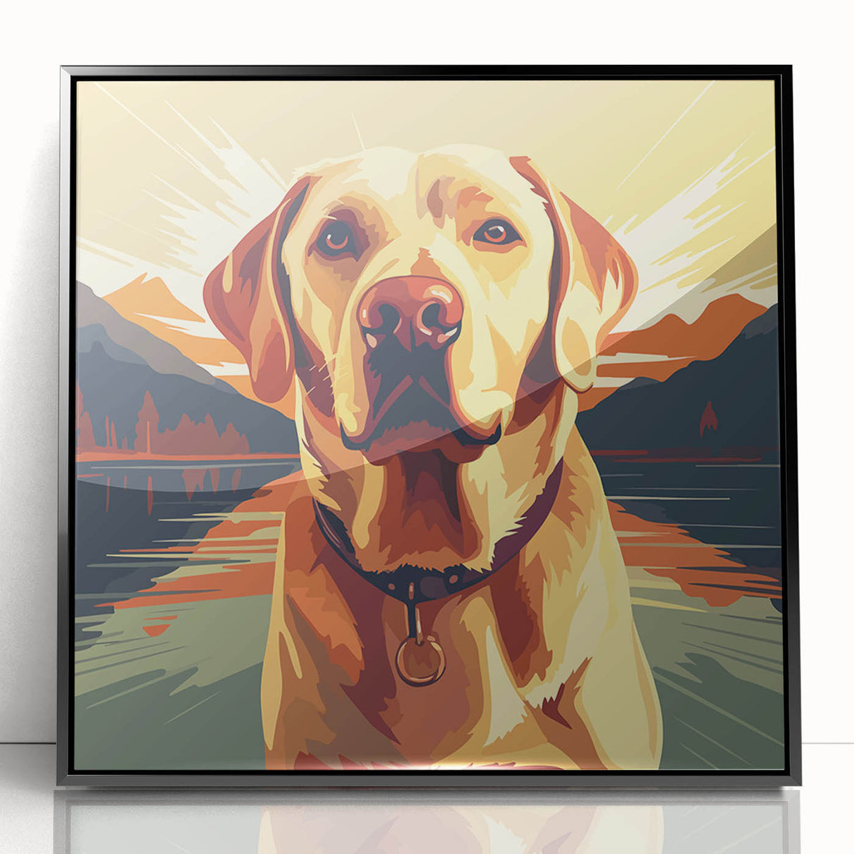 Framed wall art featuring a vibrant dog design from the "Animals A Wild Life" collection, showcasing playful colors and intricate details, perfect for animal lovers.