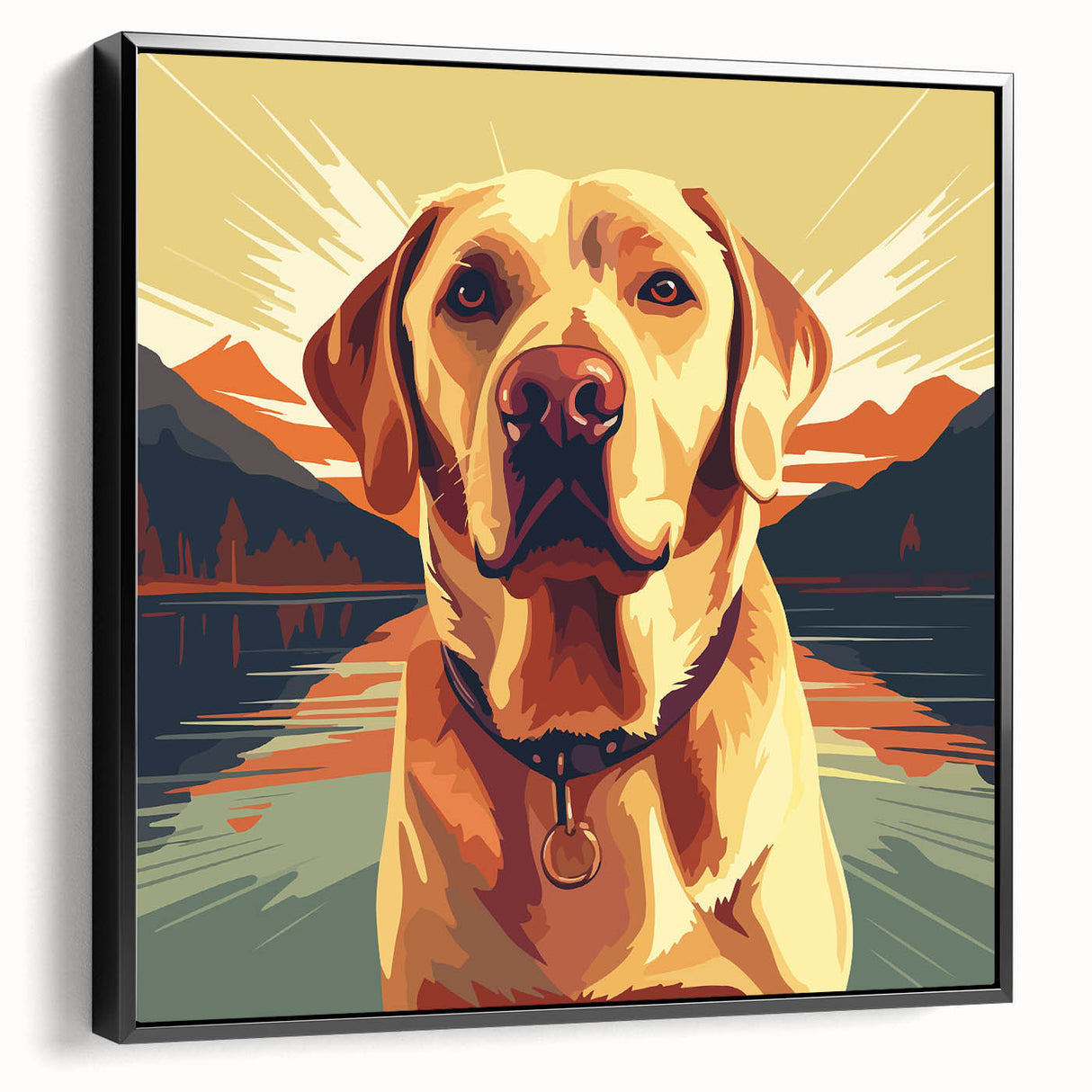 Framed canvas wall art depicting a stylish dog design from the 'Animals A Wild Life' collection, featuring a sleek black frame, ideal for modern home decor.