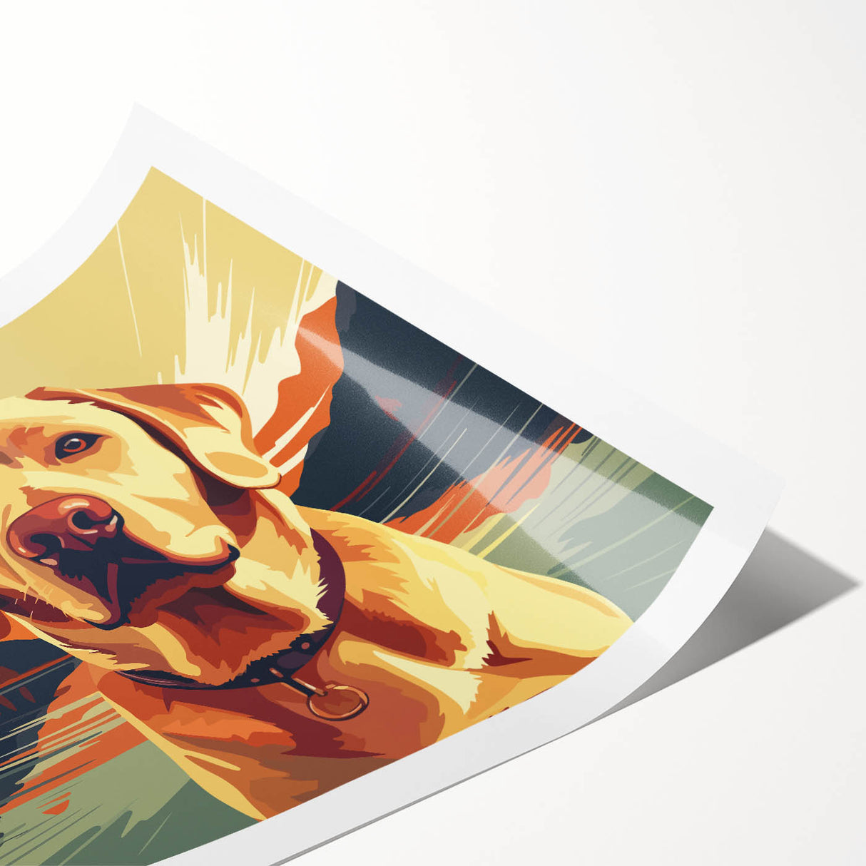 Rolled print featuring a vibrant dog-themed wall art design showcasing playful cartoon-style illustrations of various dog breeds, ideal for pet lovers and home decor enthusiasts.