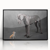 Framed black wall art featuring a vibrant design of various dog breeds in a wild setting, showcasing intricate details and colors, perfect for animal lovers.