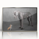 Framed wall art showcasing a stylish dog design in silver acrylic, ideal for animal lovers. This modern decor piece adds a touch of elegance to any room.