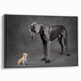 Framed canvas wall art featuring a vibrant design of various dogs in a wild life theme, presented in a sleek black frame, ideal for animal lovers' decor.