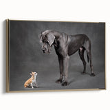 Framed canvas wall art showcasing a vibrant dog design from the Animals A Wild Life collection, featuring a gold frame and a side view, perfect for pet lovers’ decor.