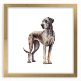 Gold-framed wall art collection showcasing various dog breeds in vibrant colors, elegantly matted for a sophisticated look, ideal for animal lovers' decor.