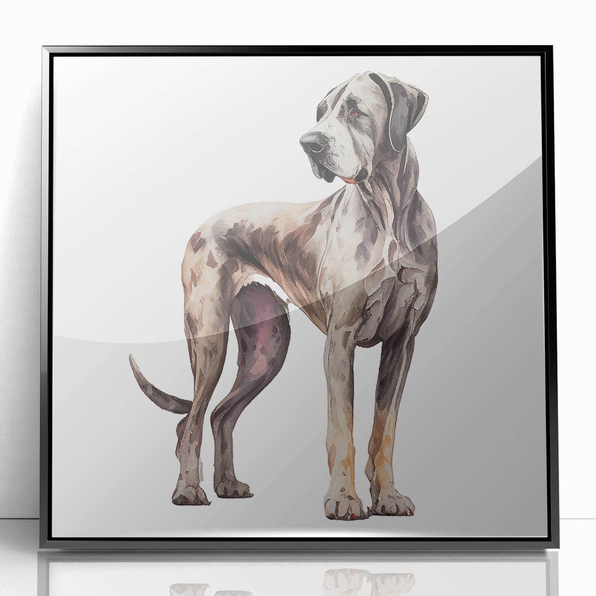Framed acrylic wall art featuring a vibrant dog design from the "Animals A Wild Life" collection, showcasing a black frame and colorful artwork, perfect for pet lovers and home decor enthusiasts.