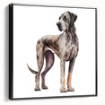 Framed canvas wall art depicting a vibrant dog design, showcasing a black frame and a side view perspective, perfect for animal lovers and home decor enthusiasts.