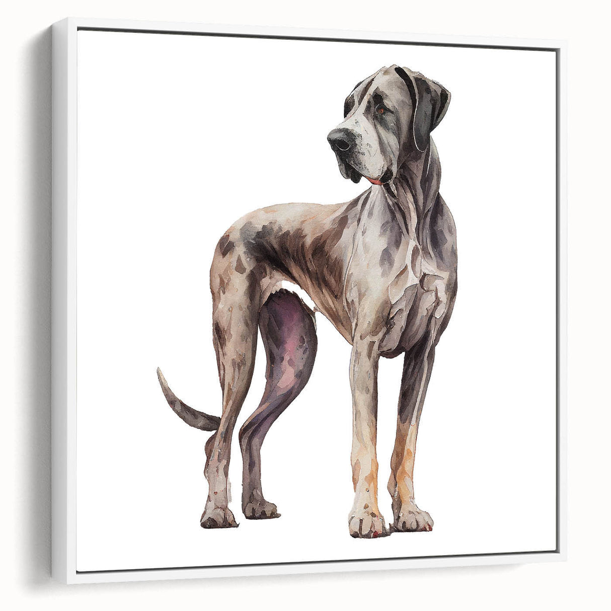 Framed canvas wall art showcasing a collection of dog illustrations in vibrant colors, displayed against a white background, ideal for animal lovers' decor.