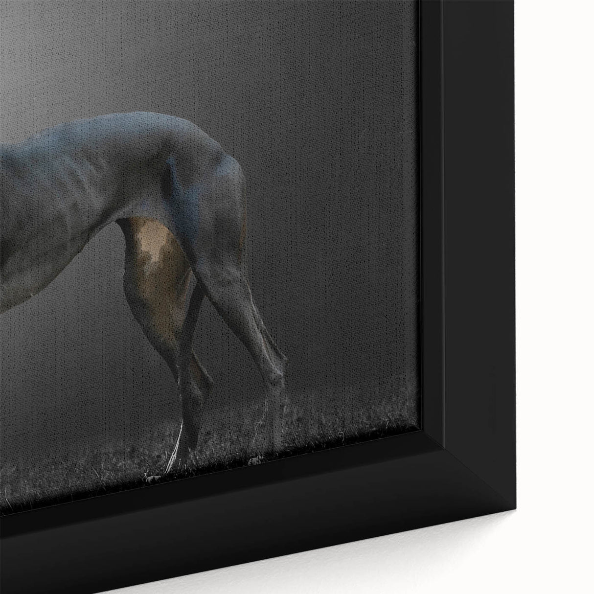 Close-up of a framed wall art canvas featuring a vibrant design of wild dogs in a natural setting, showcasing intricate details and vivid colors, perfect for animal lovers.