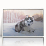 Framed acrylic wall art collection featuring a vibrant dog design set against a white background, ideal for animal lovers and modern home decor. This stylish piece adds a playful touch to any living space, showcasing artistic flair and colorful imagery.