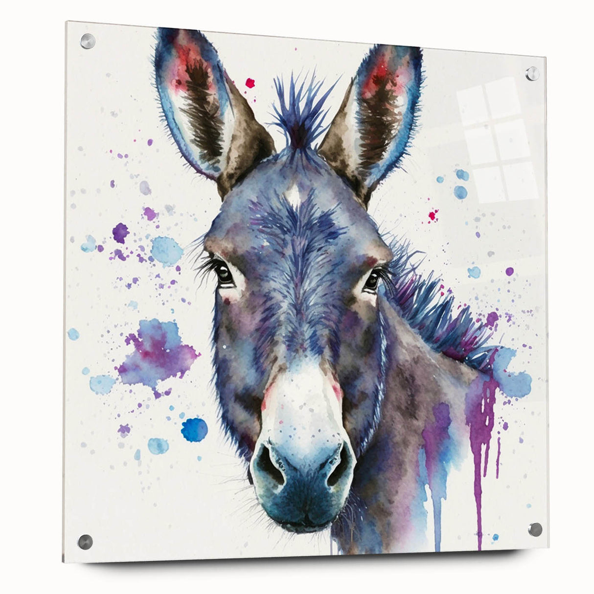 Acrylic wall art featuring a side view of a donkey design, showcasing vibrant colors and intricate details, perfect for animal lovers and unique home decor.