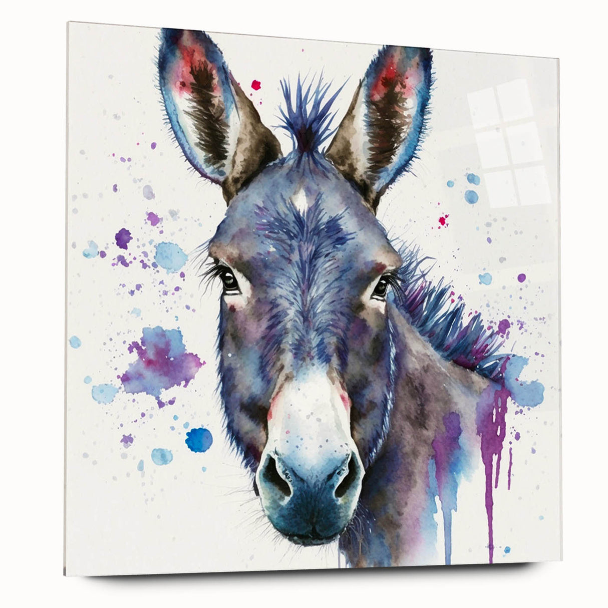 Acrylic wall art showcasing a stylized donkey design, featuring vibrant colors and a sleek, modern finish, ideal for animal-themed decor in living spaces.