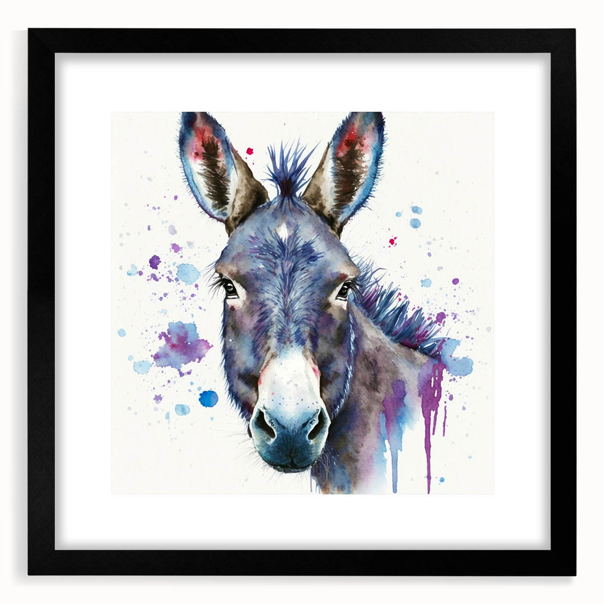 Framed wall art featuring a stylish donkey design in black, perfect for adding a contemporary touch to home decor. The artwork includes a mat for an elegant finish.