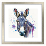 Framed wall art featuring a charming donkey design from the Animals A Wild Life collection, with a stylish silver frame and mat, ideal for home decor.