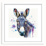 Framed wall art featuring a whimsical donkey design in a white mat, perfect for animal lovers. Ideal for home decor or a nursery, adding a playful touch.