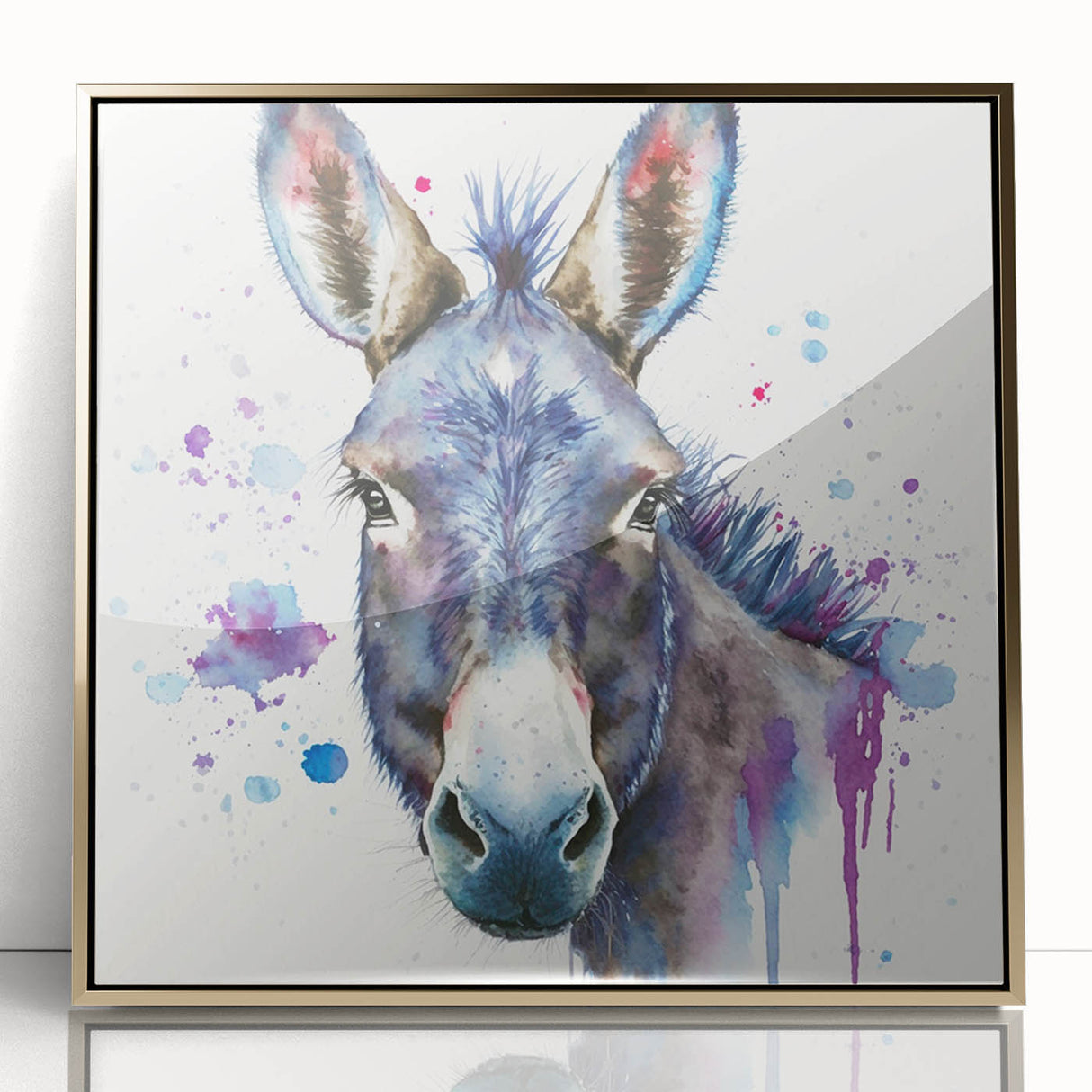Framed wall art featuring a gold-accented donkey design from the Animals A Wild Life collection, showcasing vibrant colors and intricate details against a clean background. Perfect for adding a unique touch to home decor.