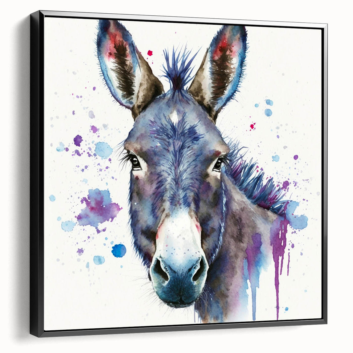 Framed wall art featuring a side view of a donkey design, showcasing intricate details and textures on a black background, ideal for animal lovers and home decor enthusiasts.