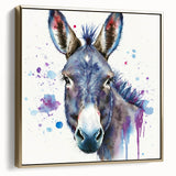 Framed canvas wall art featuring a side view of a whimsical donkey design with gold accents, perfect for adding a touch of playful elegance to home decor.